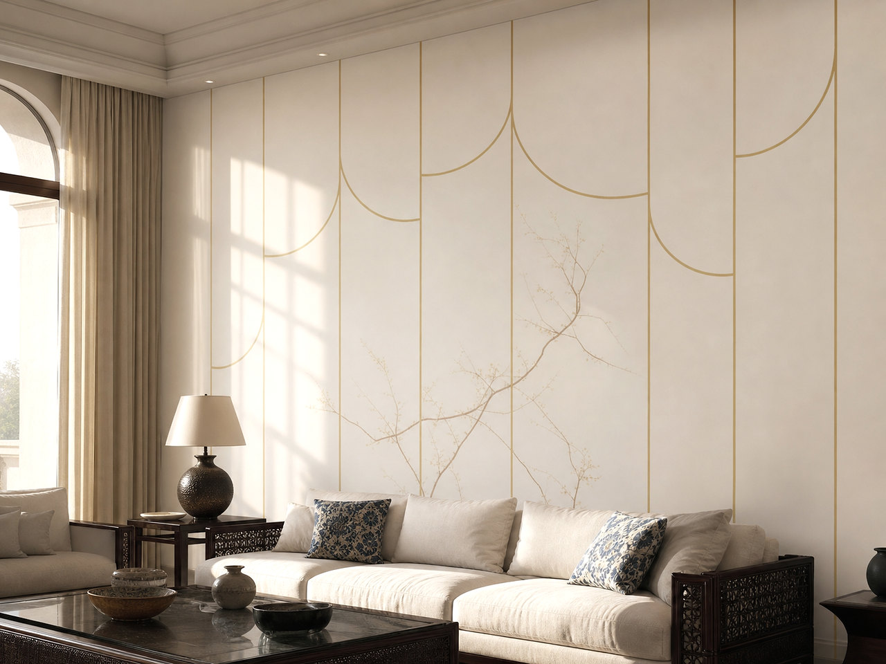 Neutral architectural wallpaper panel design