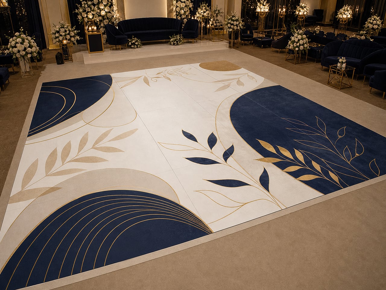 A modular printed wedding dance floor in an elegant Lahore event venue